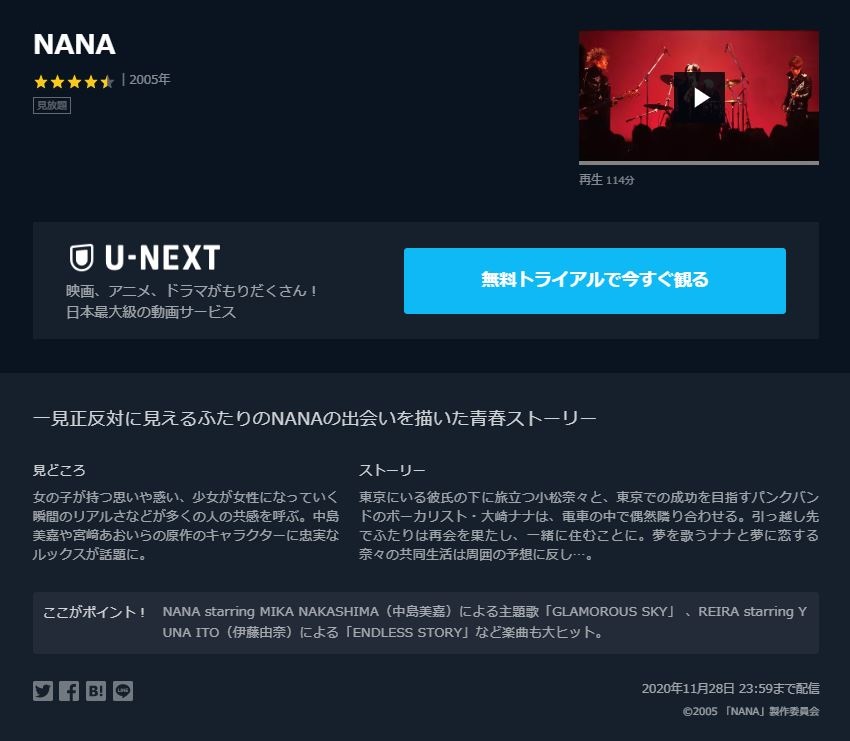 映画 Nanaの動画を無料でフル視聴できるサイトまとめ 映画動画大陸
